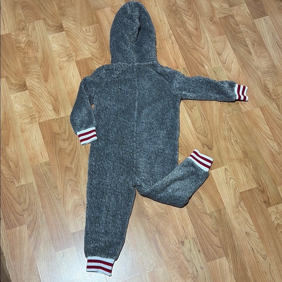 Cozy Gray Hooded Onesie with Red Stripes - Picture 3 of 3